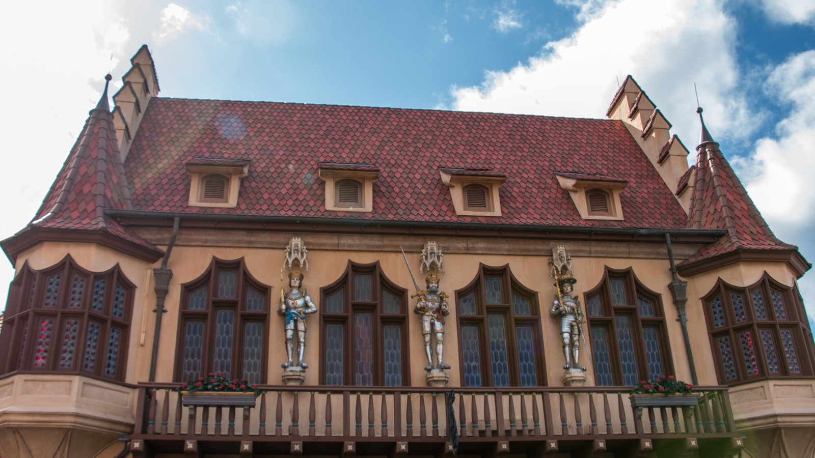 Daytime view of the Germany Pavilion courtyard buildings at EPCOT