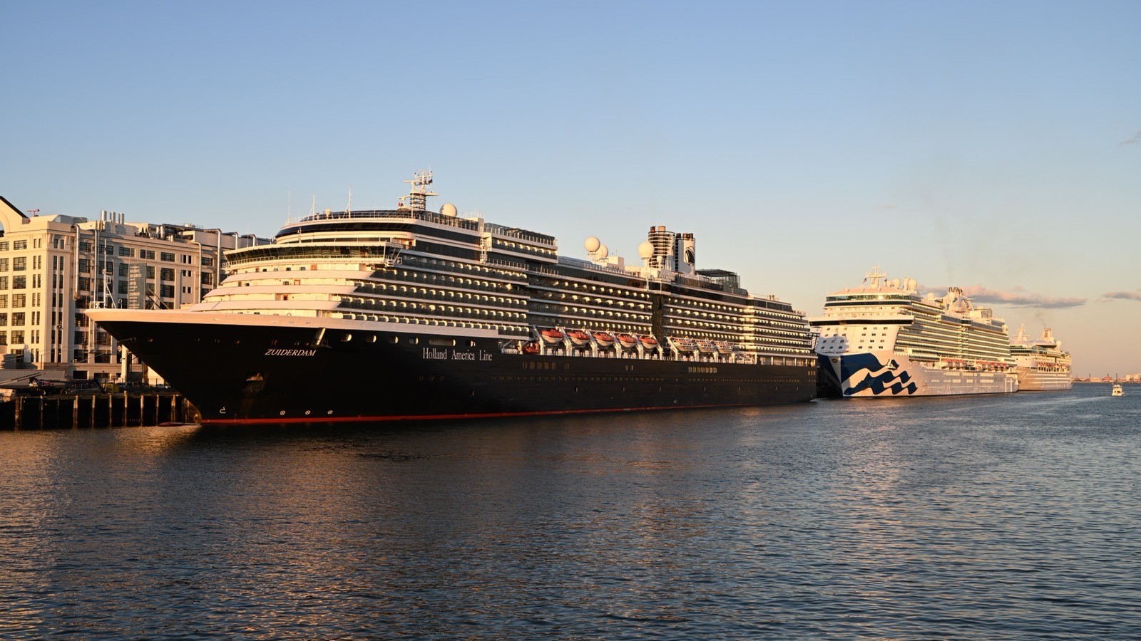 Three cruise ships docked at Flynn Cruiseport Boston in October 2024
