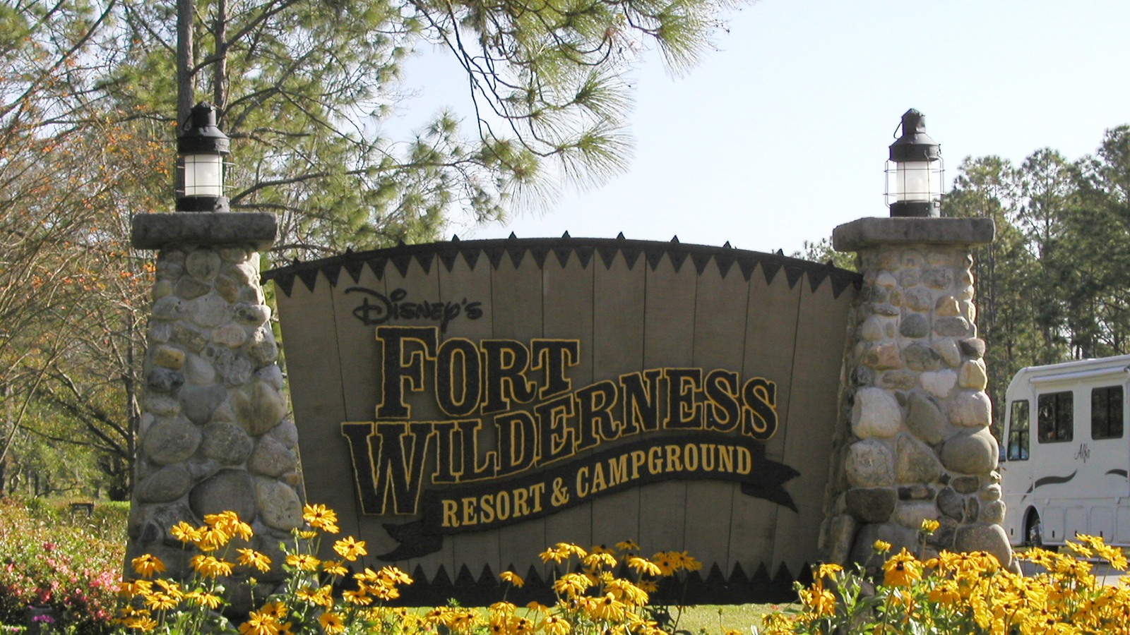 Entrance sign for Disney Fort Wilderness Resort and Campground representing the property under Big Pine Trail soil work