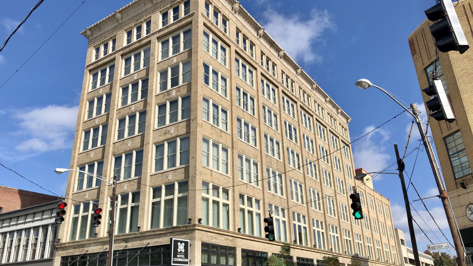 Daytime exterior of Hotel Covington boutique hotel building