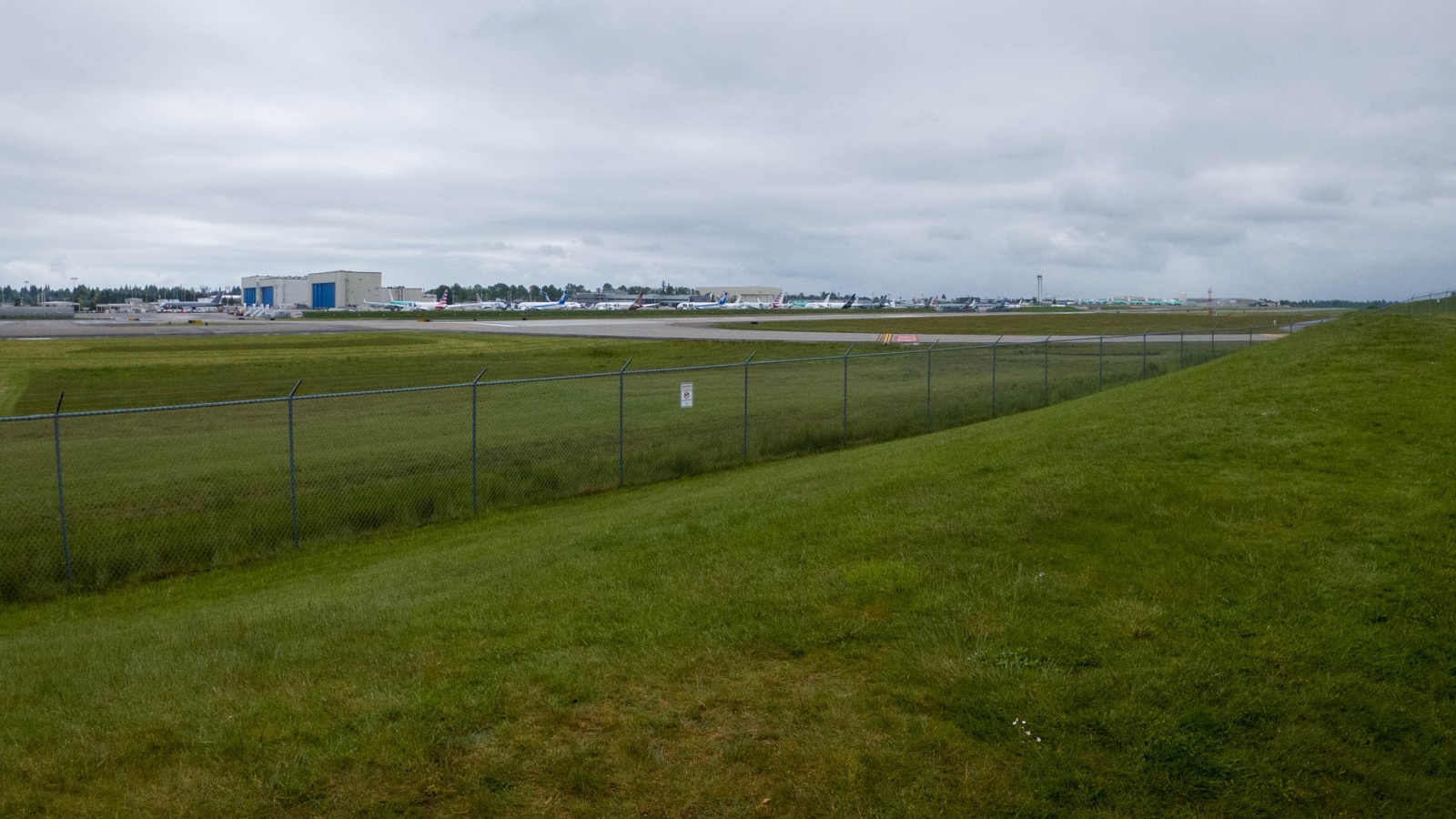 Paine Field runway and aircraft flight line in Everett, Washington