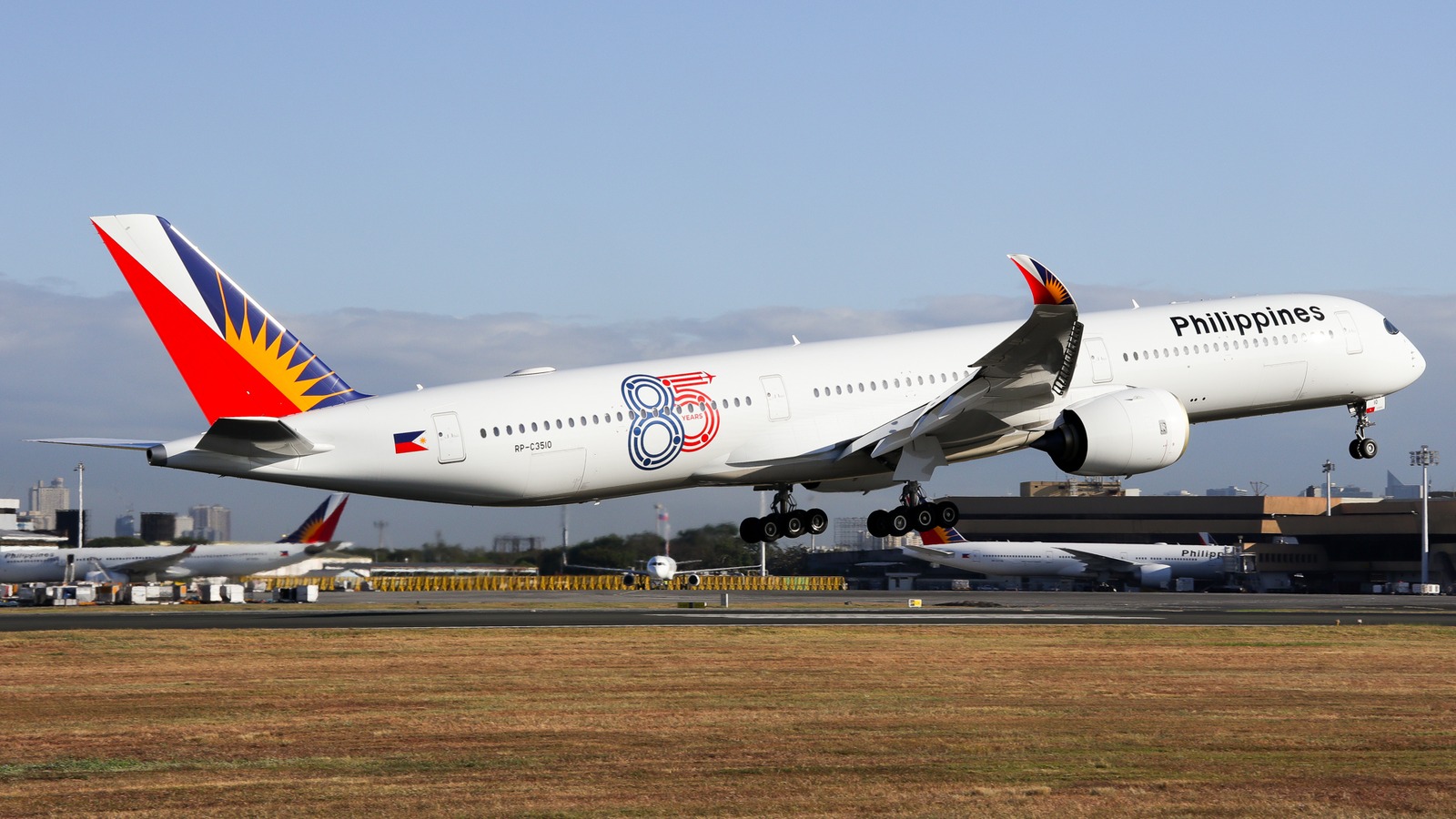 Philippine Airlines Airbus A350-1000 RP-C3510 landing in Manila after flight PR127 from New York JFK