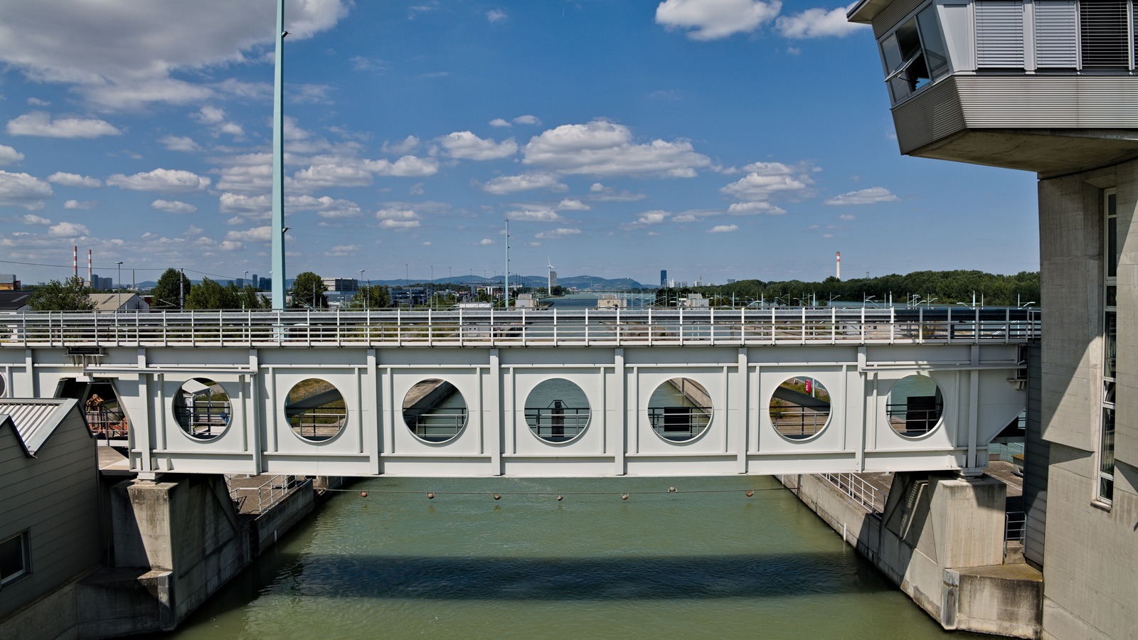 Freudenau hydropower plant and Danube lock complex in Vienna