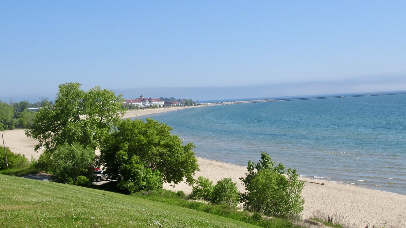 Lake Michigan shoreline and beach in Sheboygan, Wisconsin