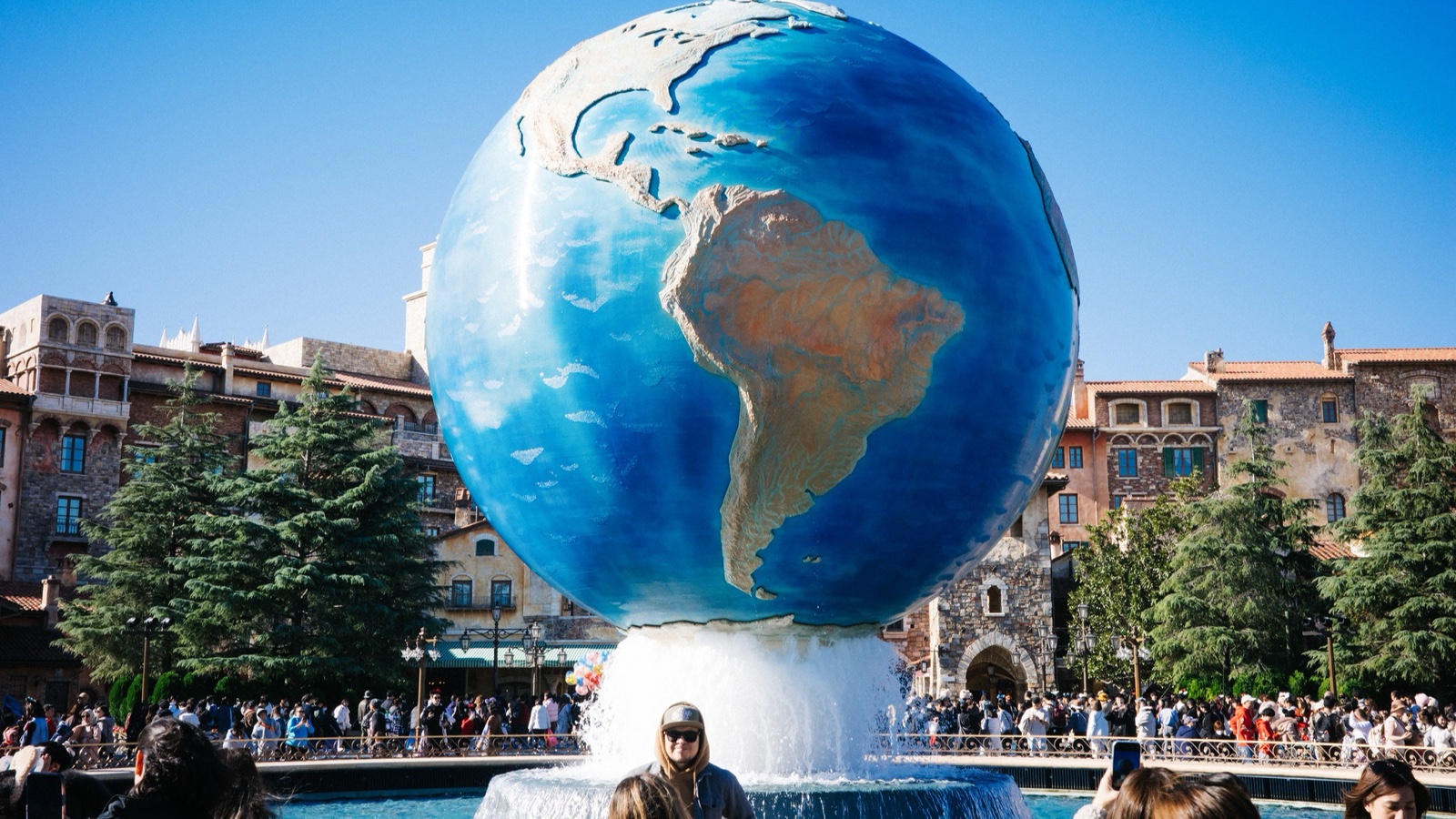 Tokyo DisneySea Aquasphere globe under a bright blue sky in Urayasu, Japan