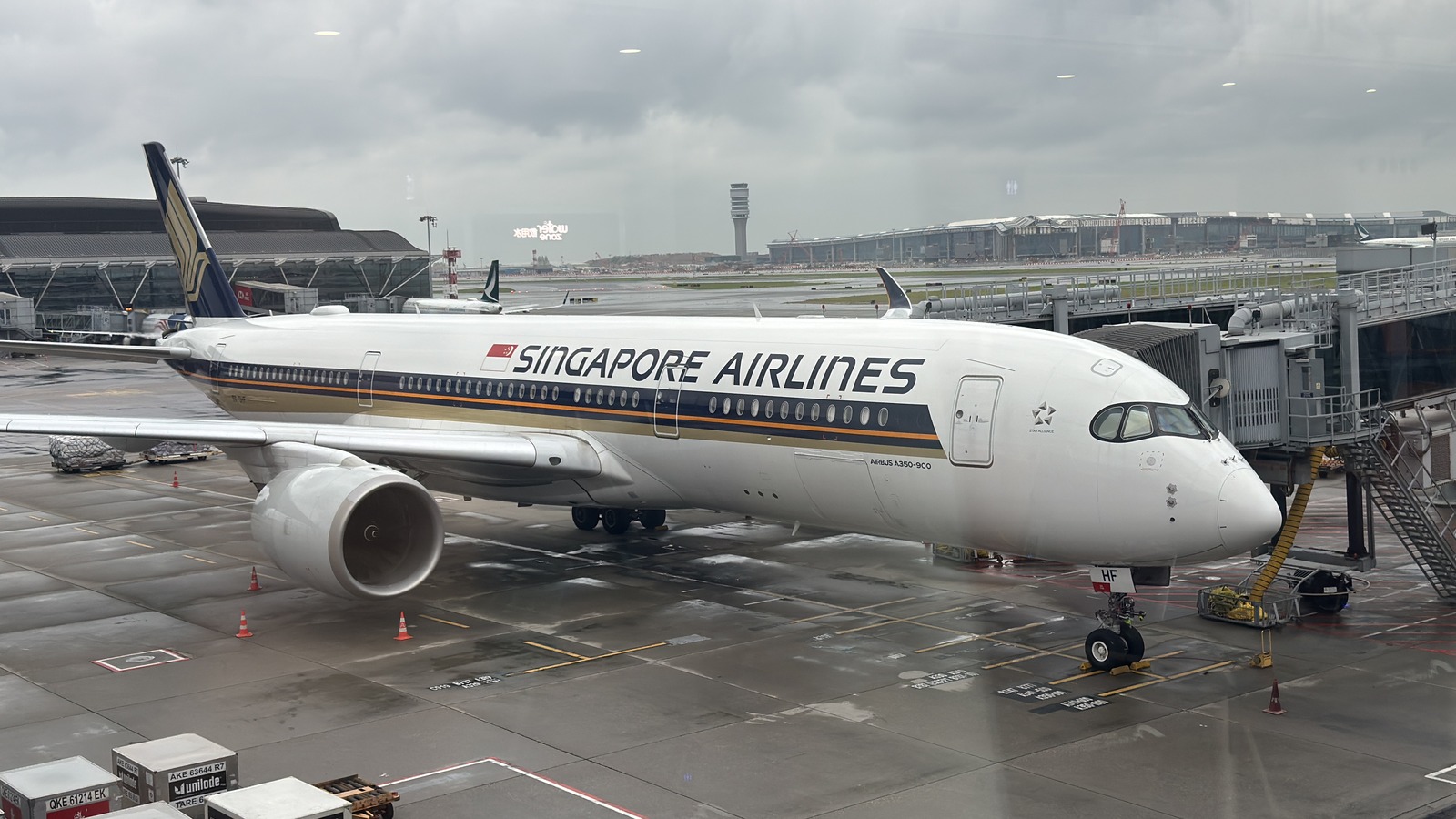 Singapore Airlines Airbus A350 parked at Hong Kong International Airport