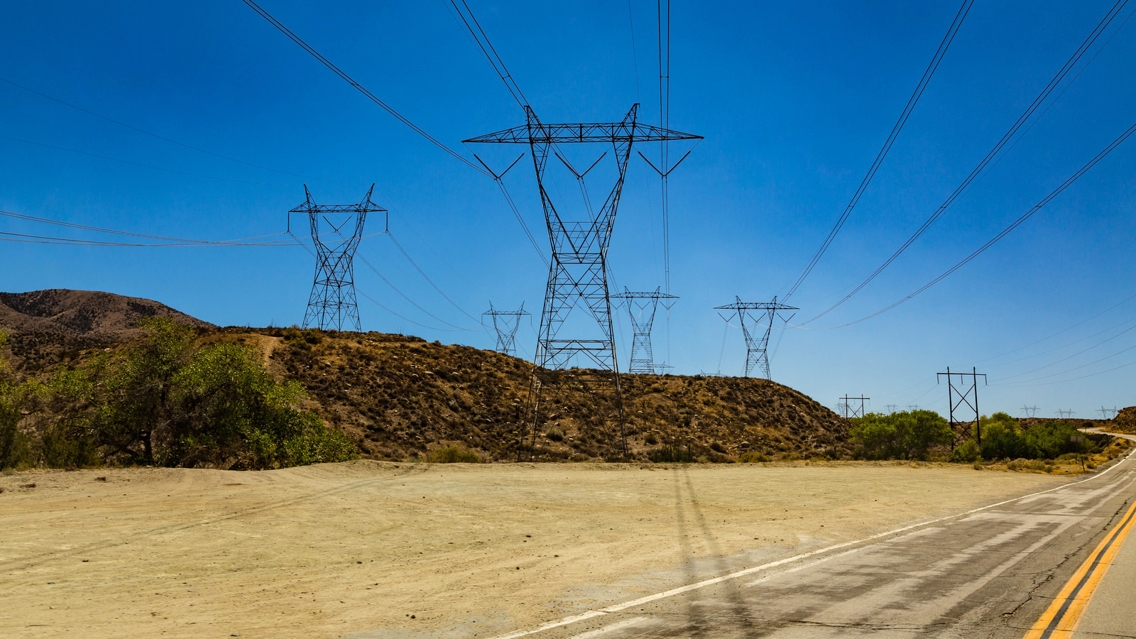 Power lines and Mt. Emma Road entering Angeles National Forest in Southern California