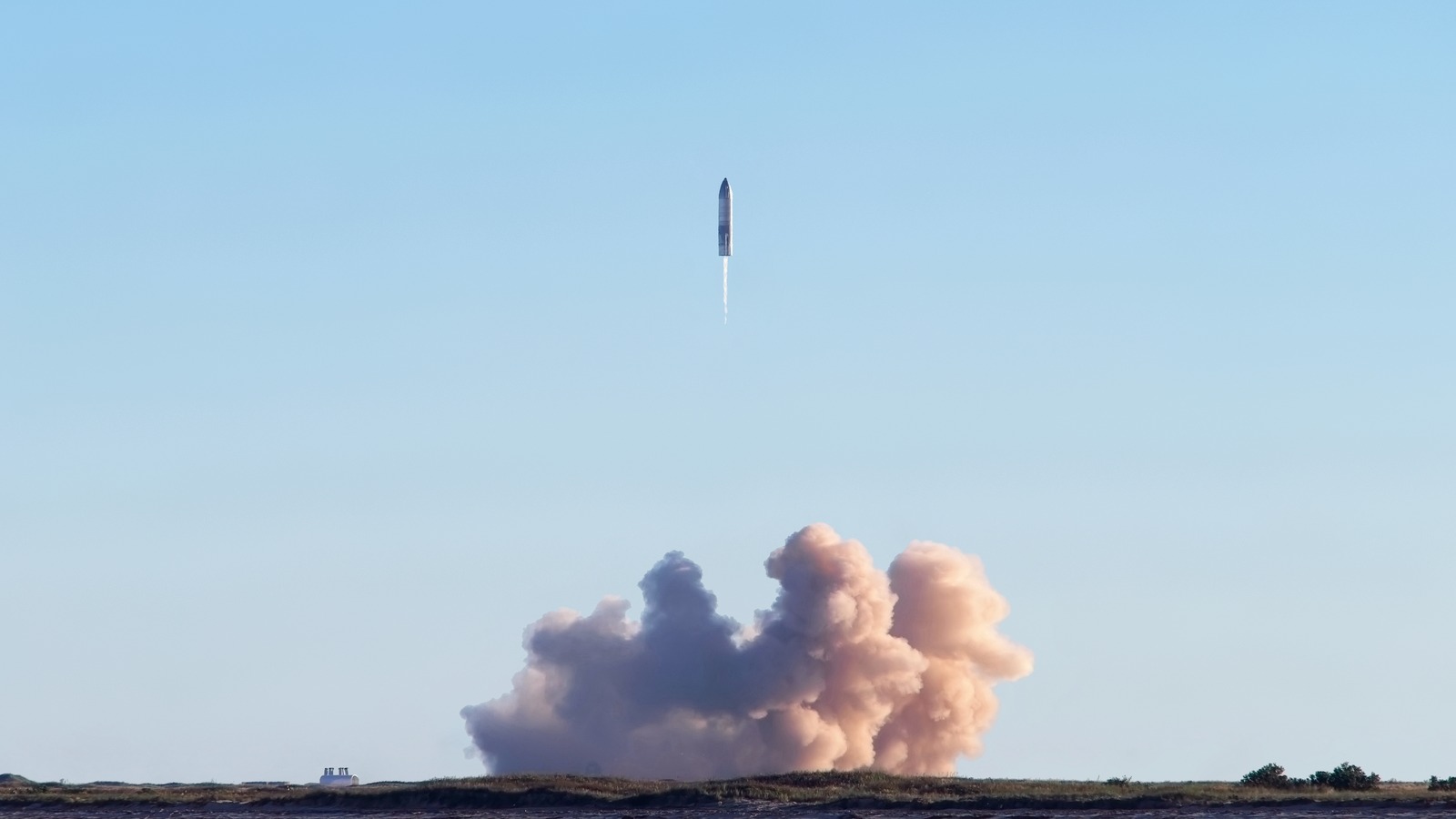 SpaceX Starship SN8 launching as viewed from South Padre Island over the Texas coast