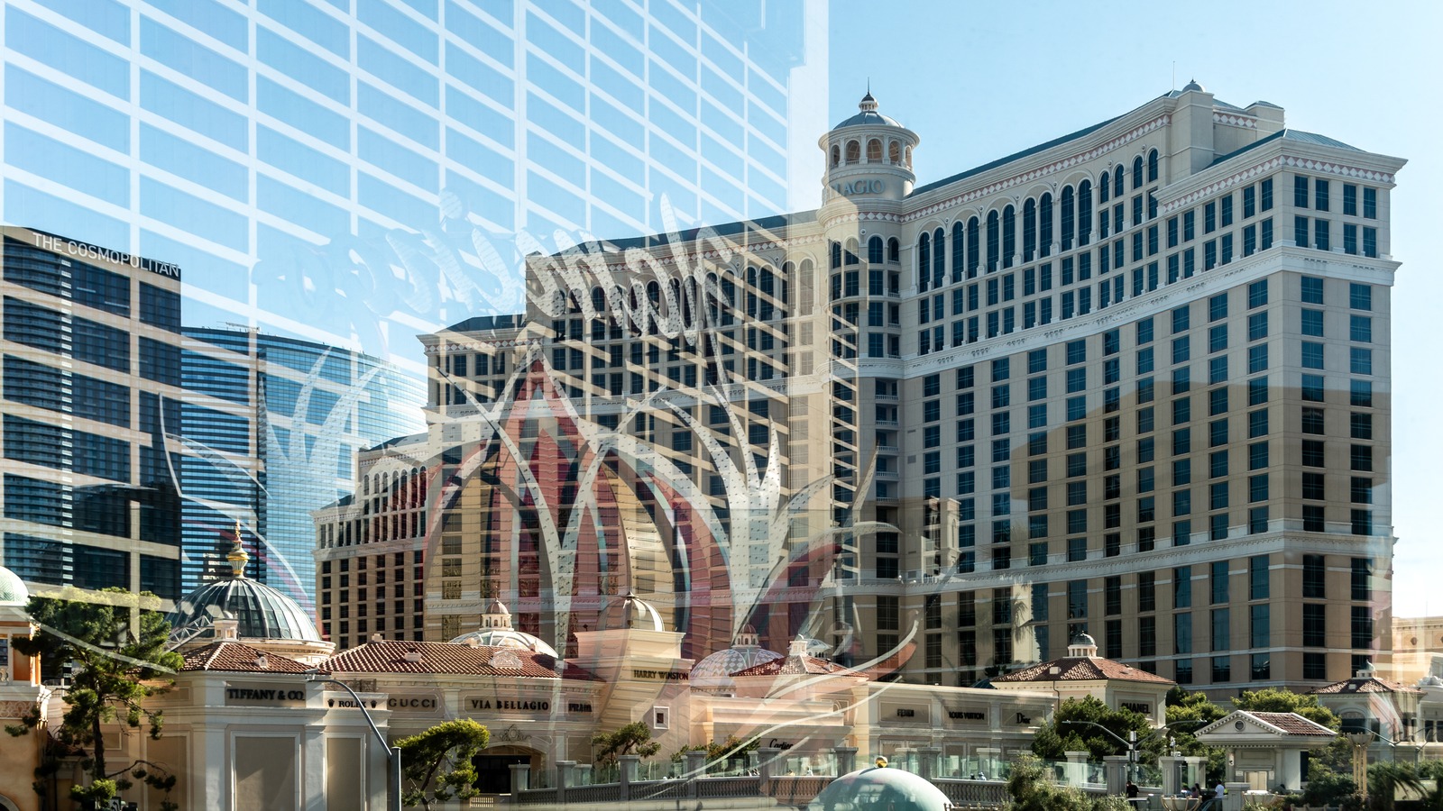 Flamingo Las Vegas hotel reflected on the Las Vegas Strip