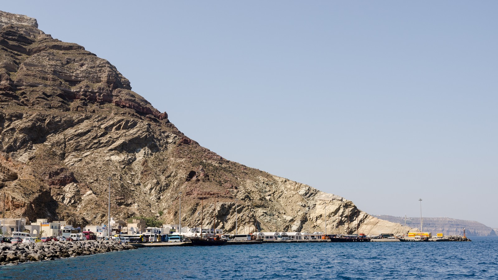 Athinios ferry port cut into the cliffs on Santorini
