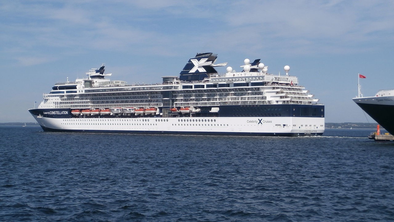 Celebrity Constellation cruise ship underway with CONSTELLATION hull markings and Celebrity X funnel