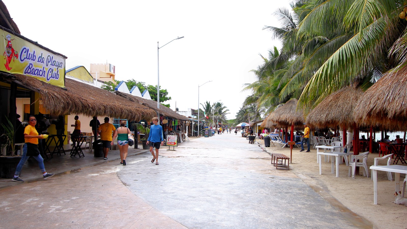 Pedestrian area beside the beach in Mahahual, Quintana Roo