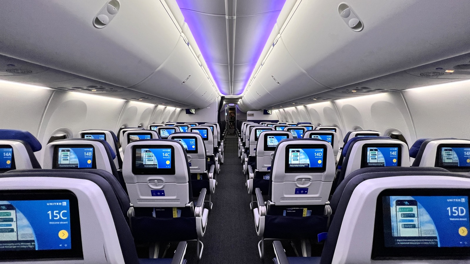 Economy cabin seats inside a Boeing 737 MAX aircraft
