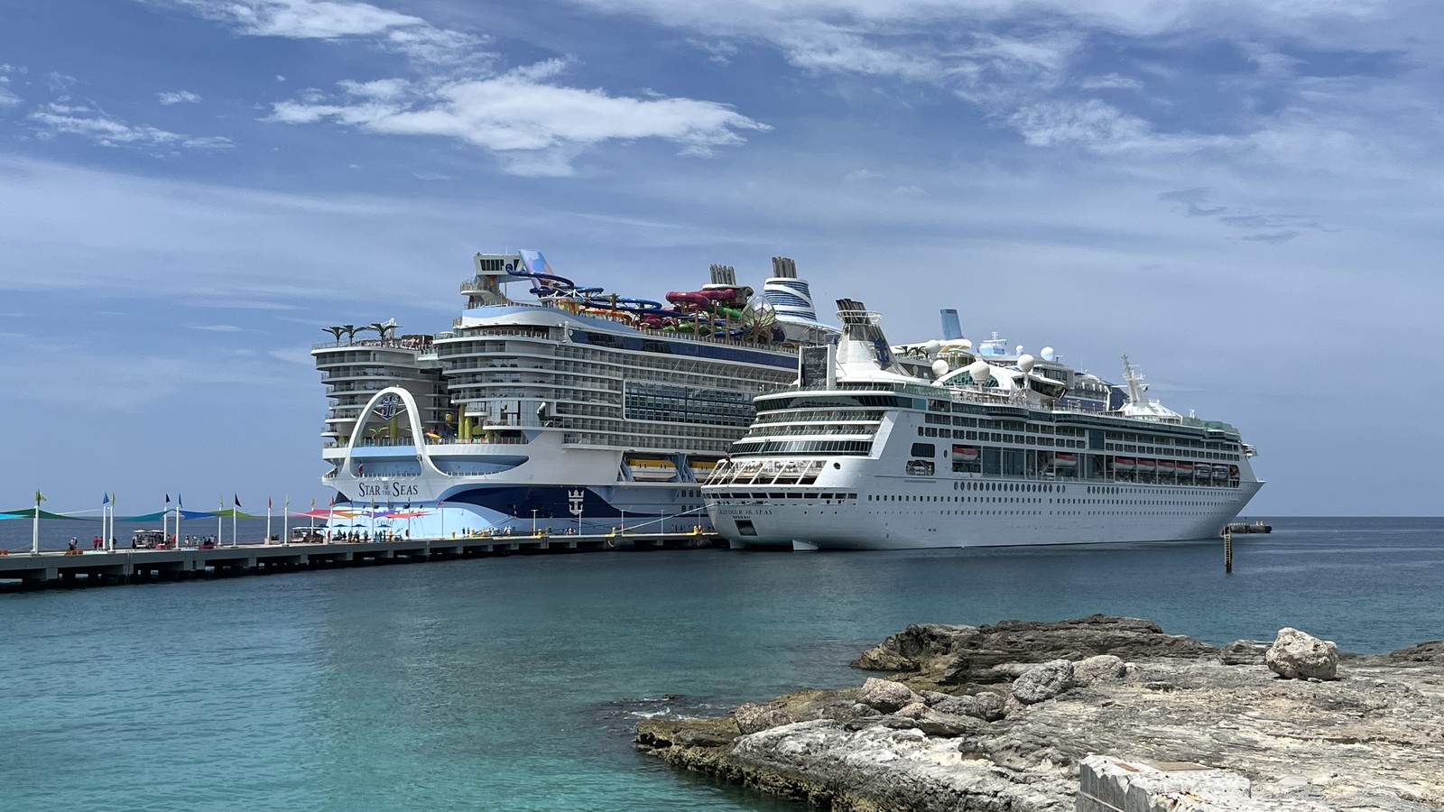 Royal Caribbean Grandeur of the Seas cruise ship at Coco Cay, exact ship for the January 23 2027 itinerary change