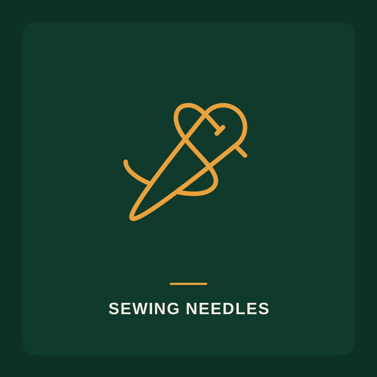 Line-art icon representing a needle and thread