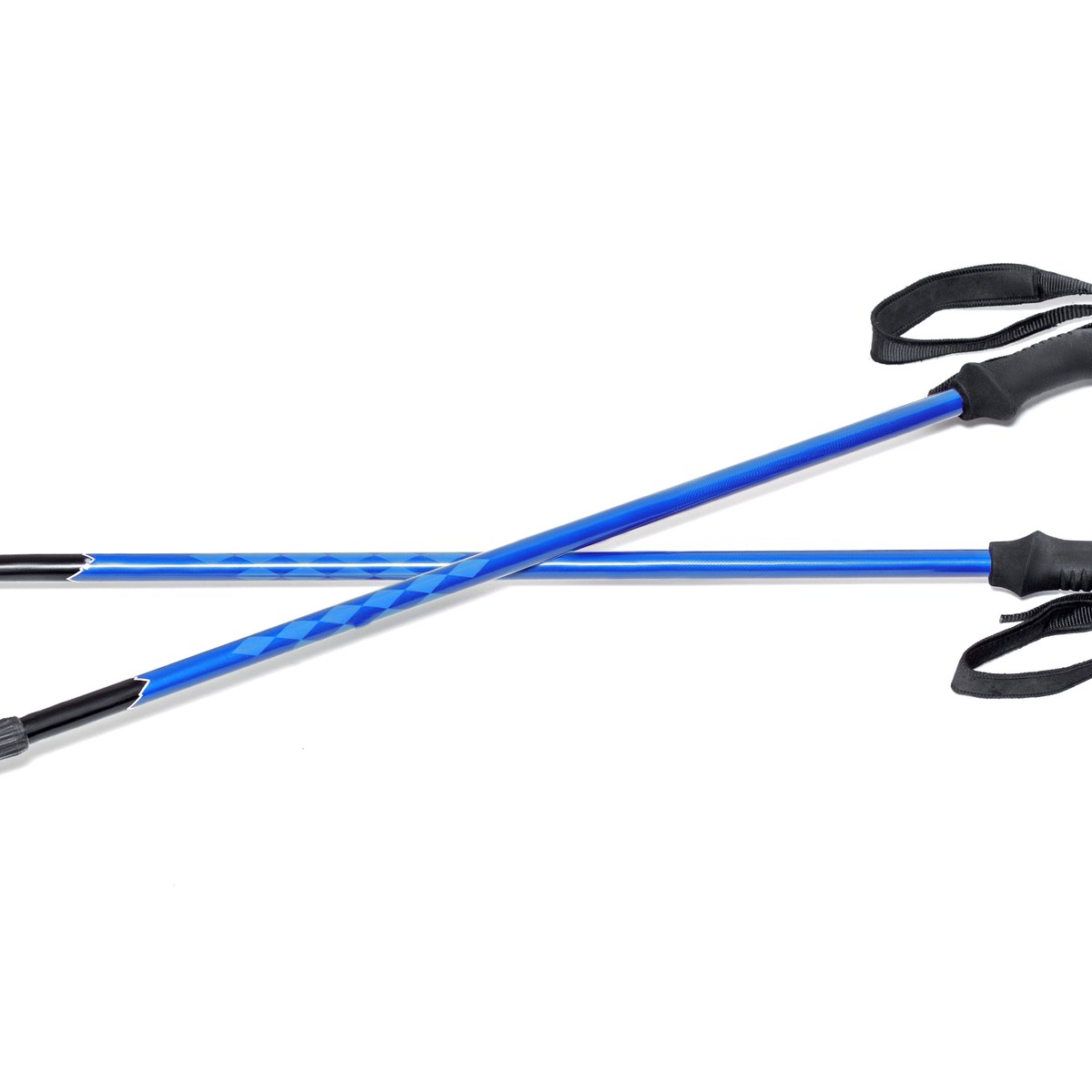 Pair of blue ski poles on a dark background