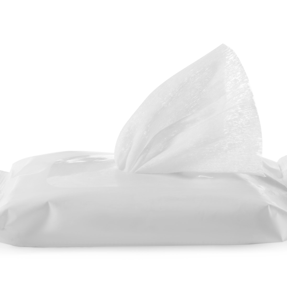 Pack of wet wipes with one wipe pulled out