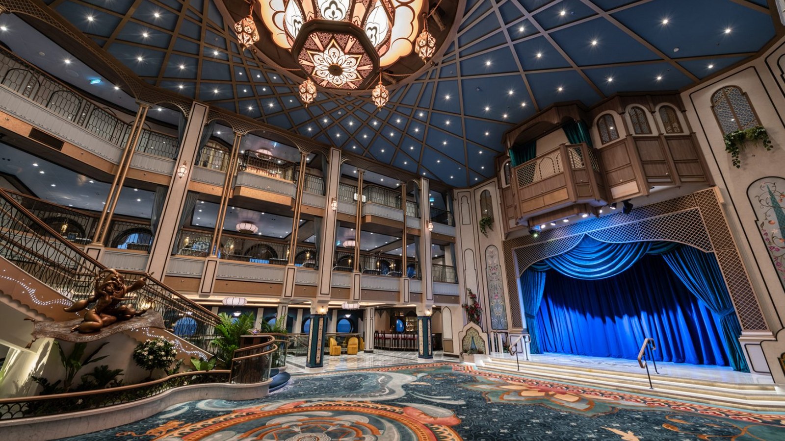 The three story Grand Hall atrium on the Disney Treasure