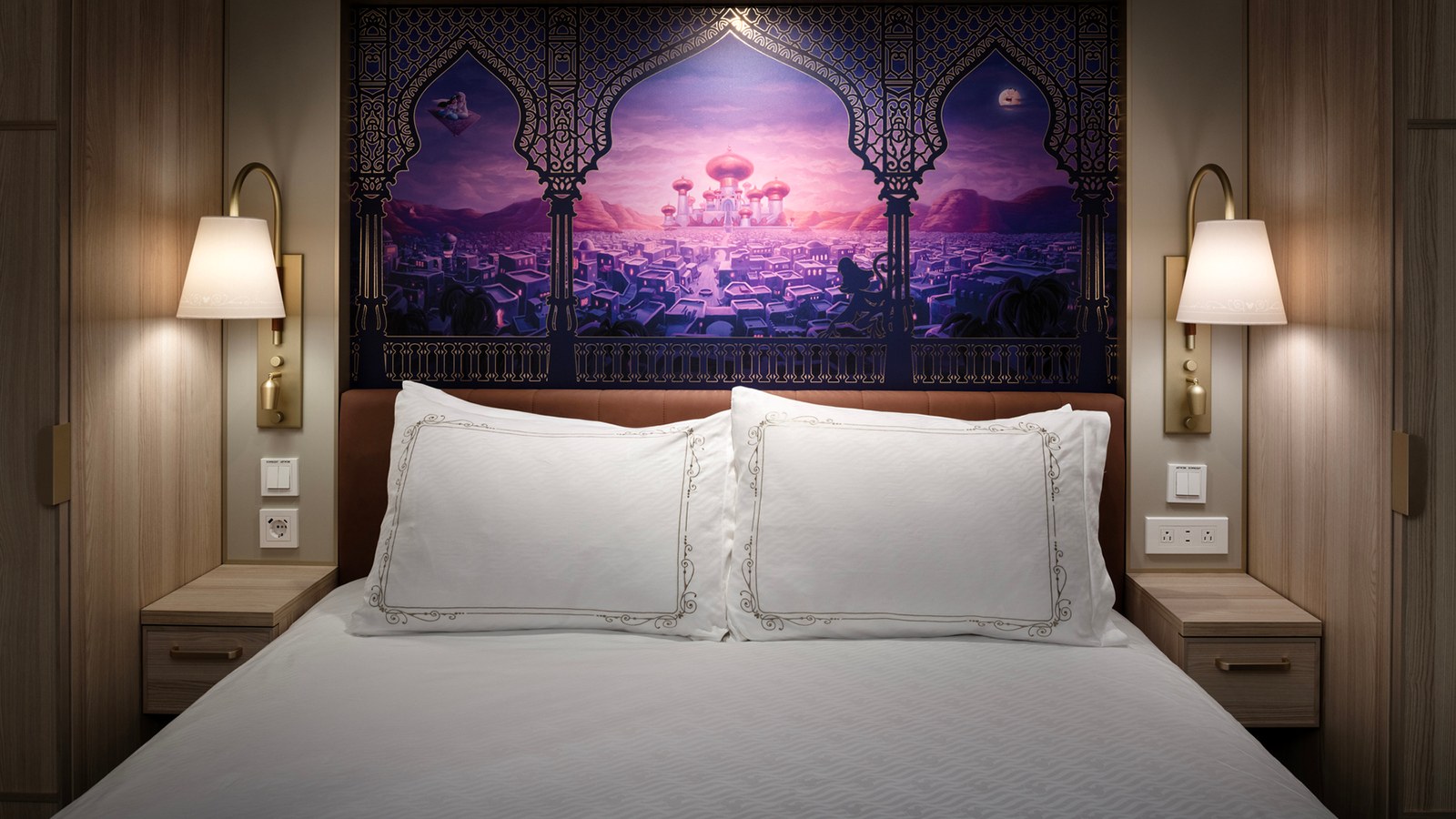 Inside stateroom with a themed wall mural on the Disney Treasure