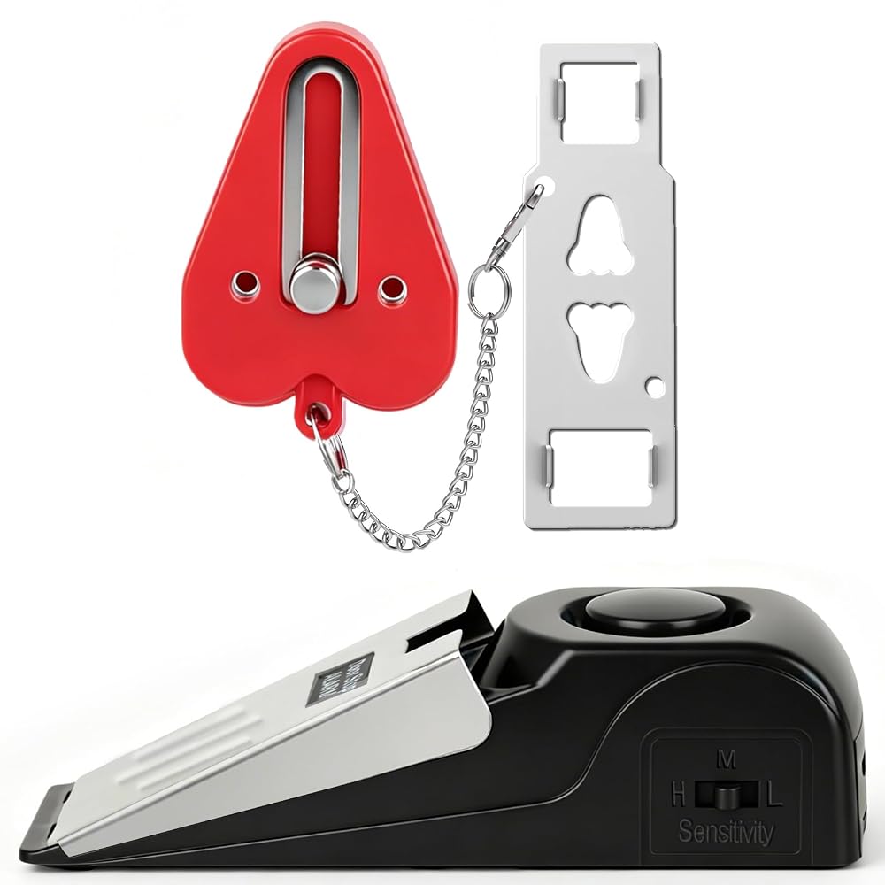 Portable Door Lock & Door Stop Alarm Set, Dual Protection Home