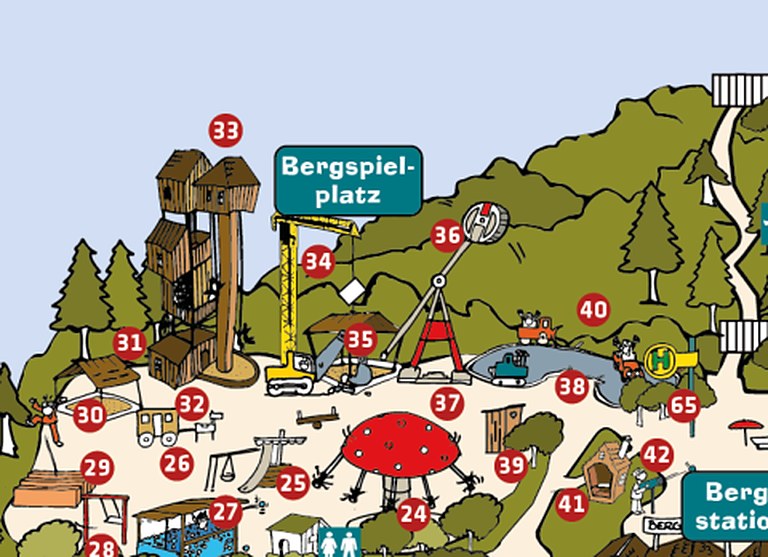 Map detail of the hillside zone with the Eifel-Tower ride at Eifelpark Gondorf