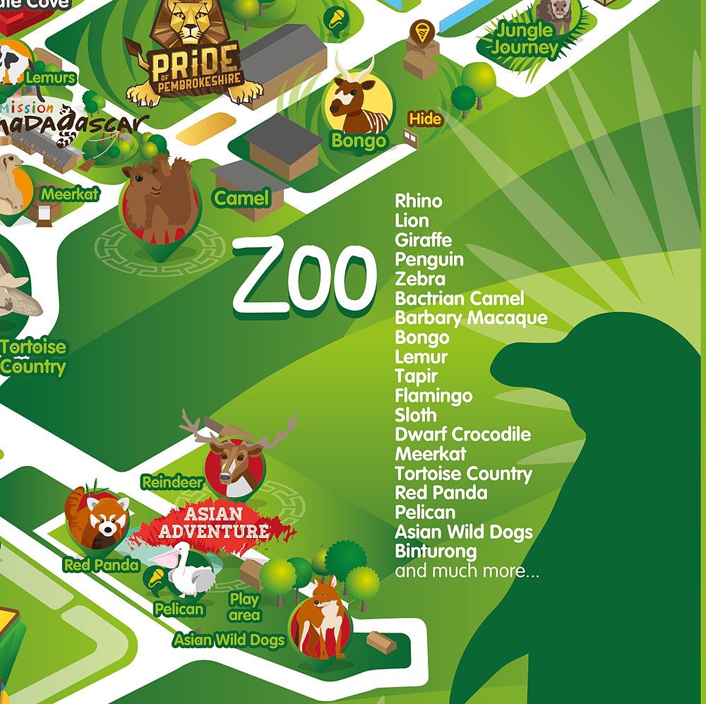 Map detail of the zoo at Folly Farm with the lions and red pandas