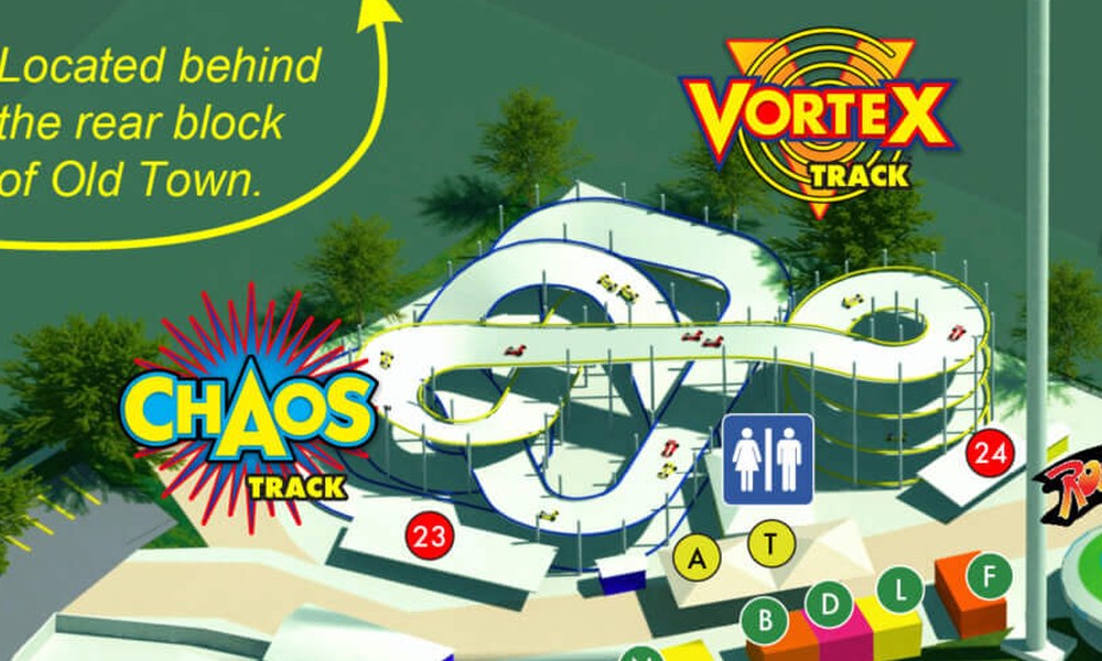 Saved Kissimmee map detail showing Chaos23 and Vortex24 go-kart tracks