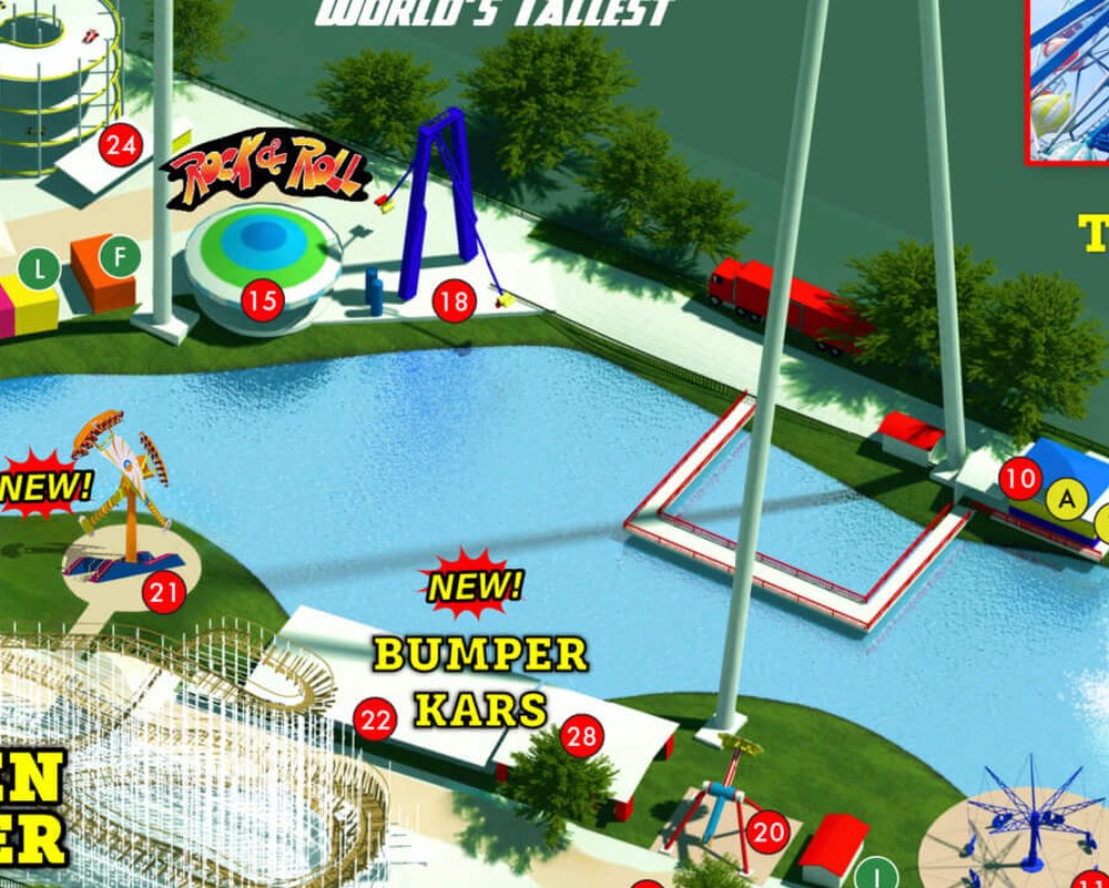 Saved Kissimmee map detail showing Rock and Roll15 and SkyCoaster10 around the lake