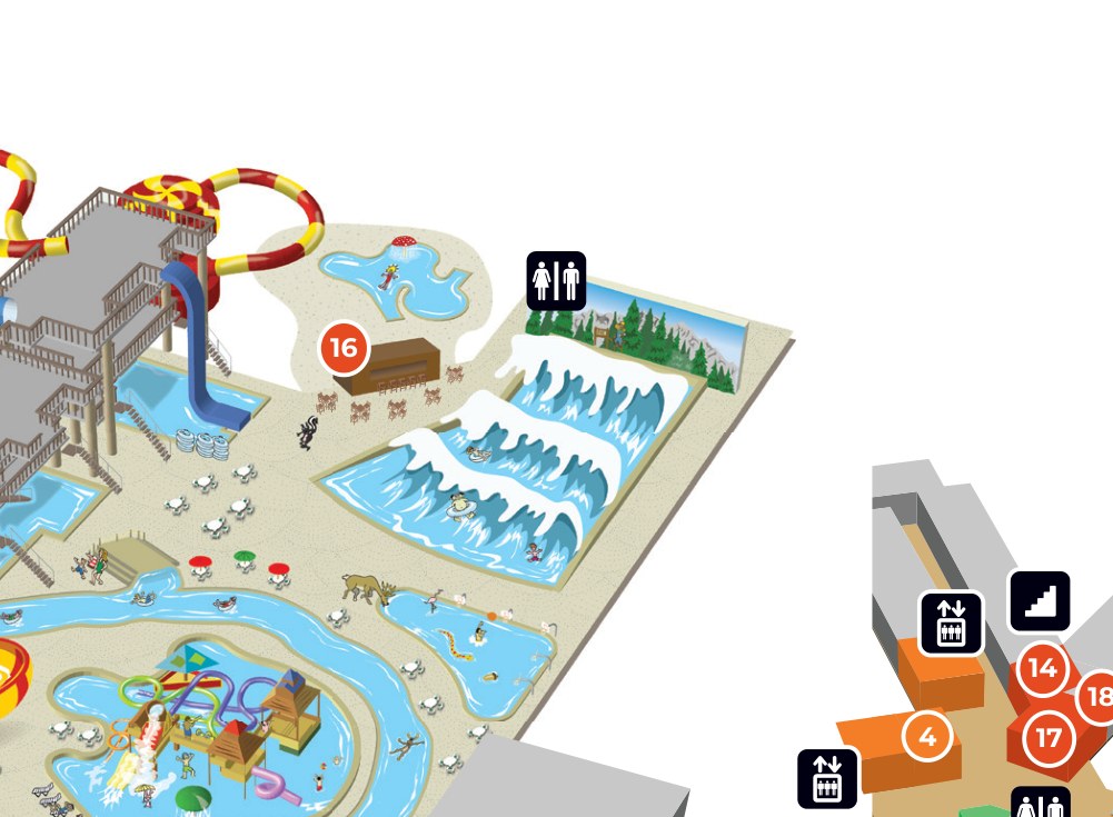 Map detail of the wave pool at Great Wolf Lodge Illinois