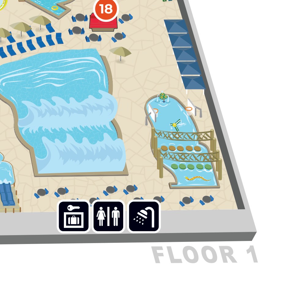 Lodge map detail showing Slap Tail Pond and nearby family activity pools