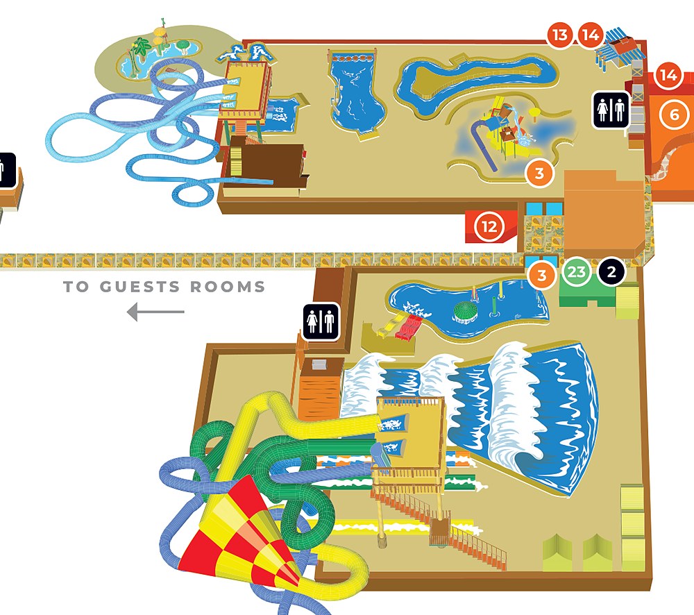 Map detail of the full water park at Great Wolf Lodge New England
