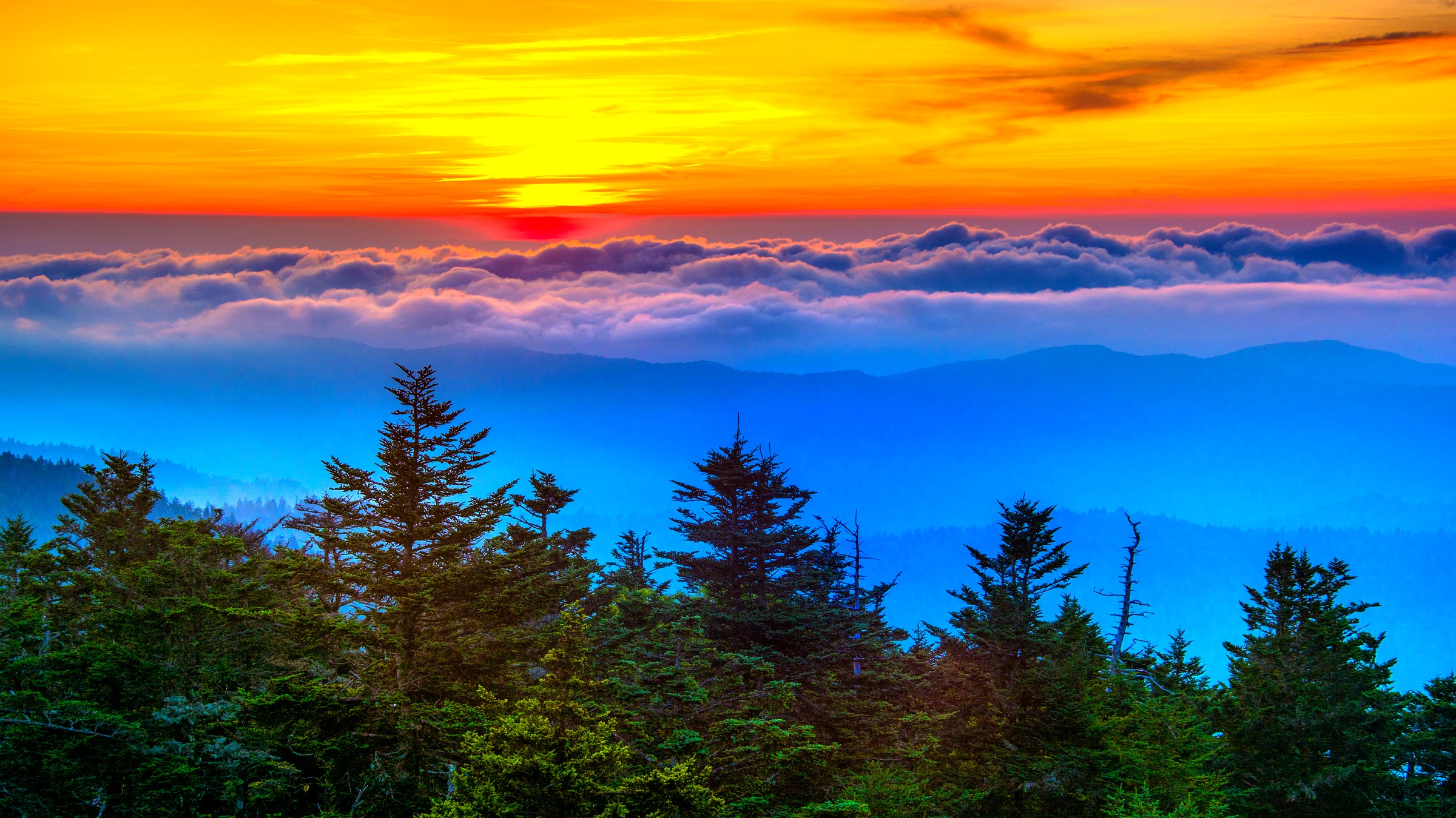 Sunset and mountain layers from Clingmans Dome, Great Smoky Mountains