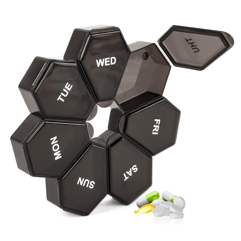 7-Day Weekly Pill Organizer and Daily Vitamin Case: Pill Box for