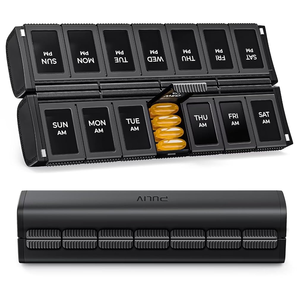 PULIV Weekly Pill Organizer 2 Times a Day with Magnetic Foldable