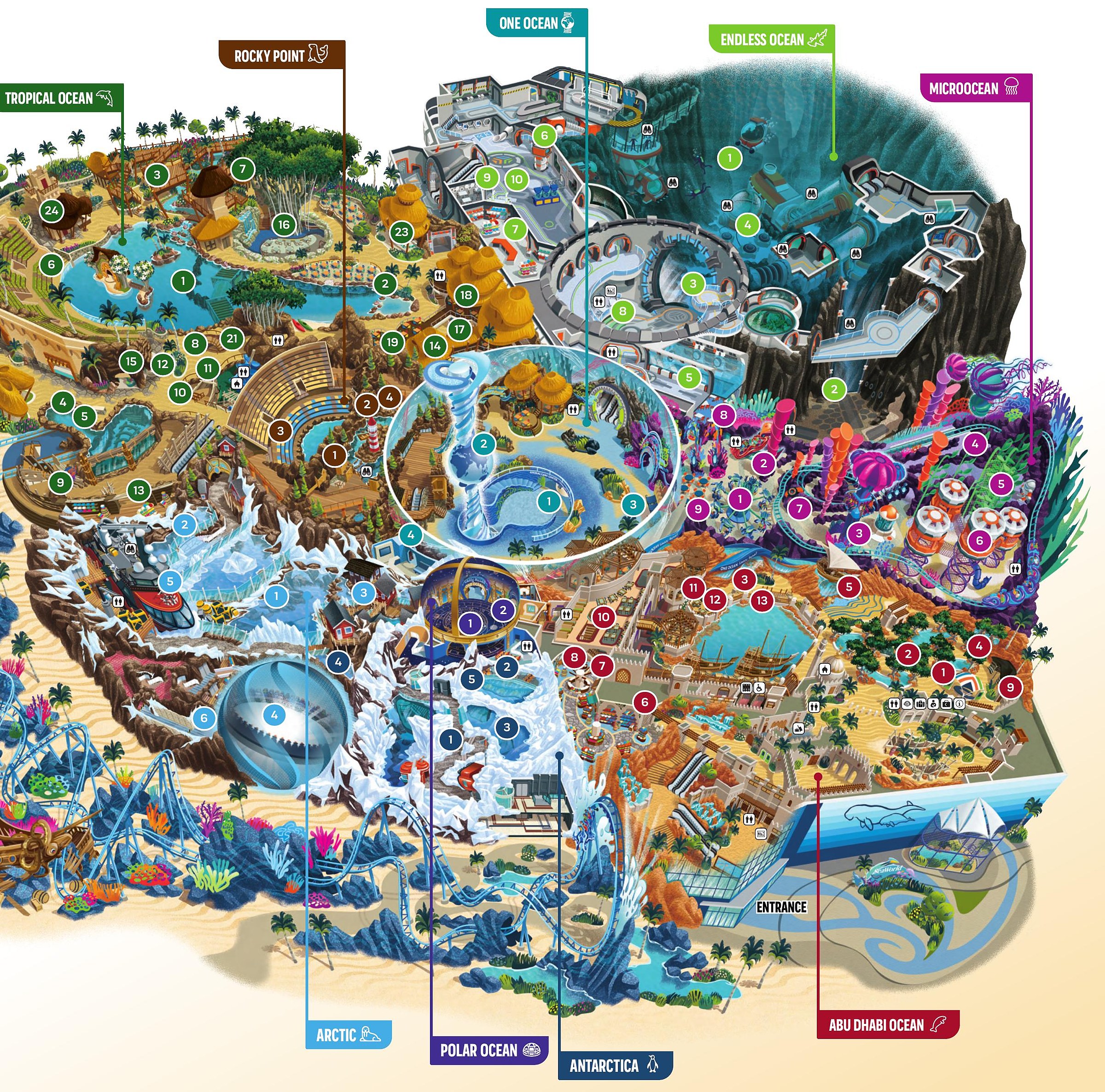 Official SeaWorld Yas Island Abu Dhabi park map for 2026
