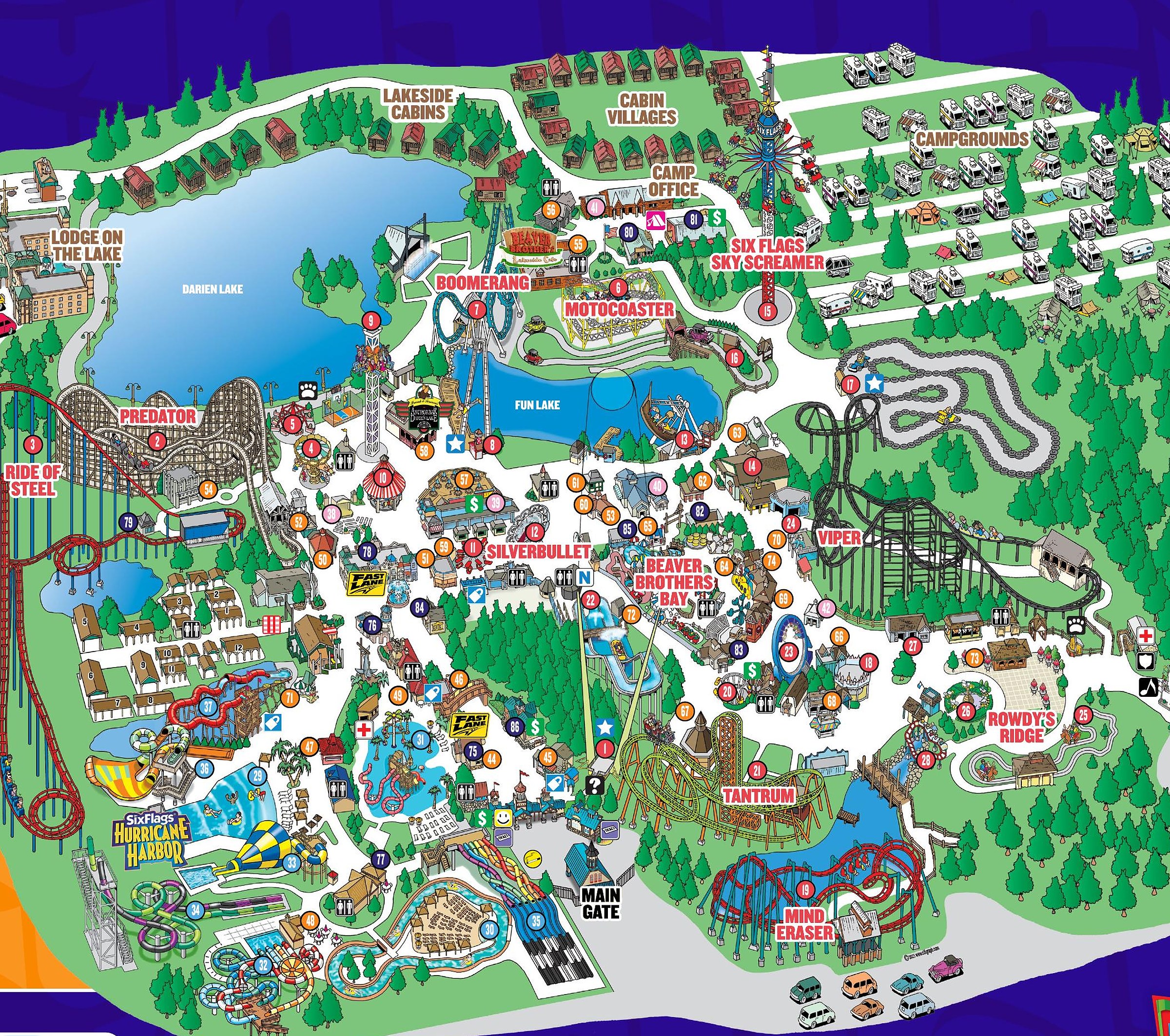 Official Six Flags Darien Lake park map for 2026