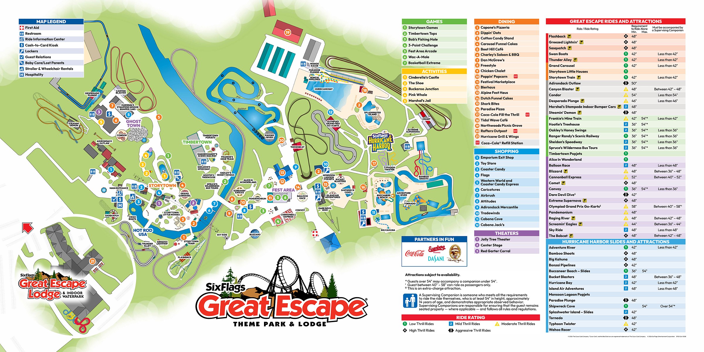 Official Six Flags Great Escape park map for 2026