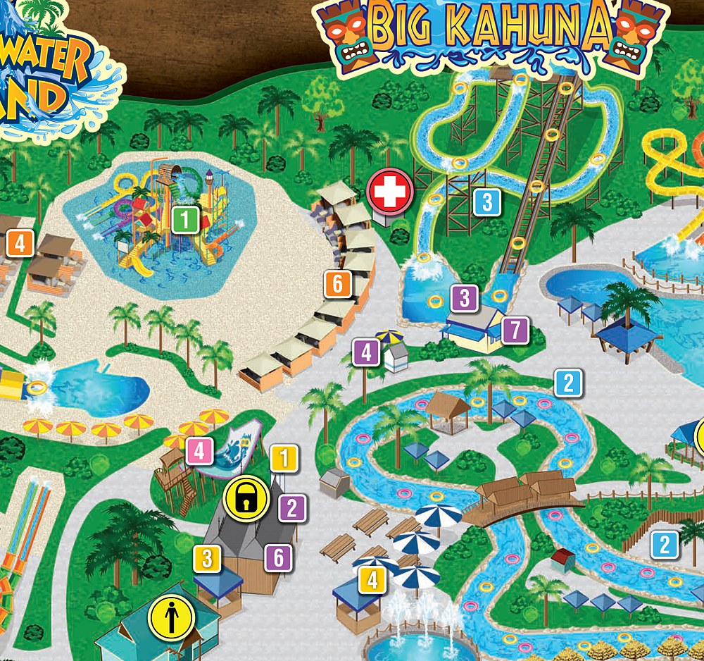 Map detail of the family slides at Hurricane Harbor Concord