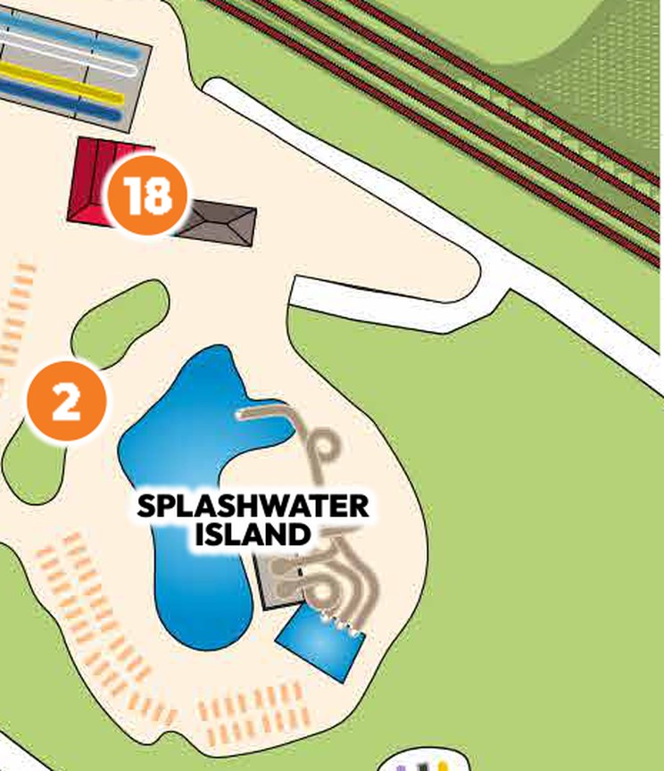 Map detail of Splashwater Island at Six Flags Hurricane Harbor Lake George