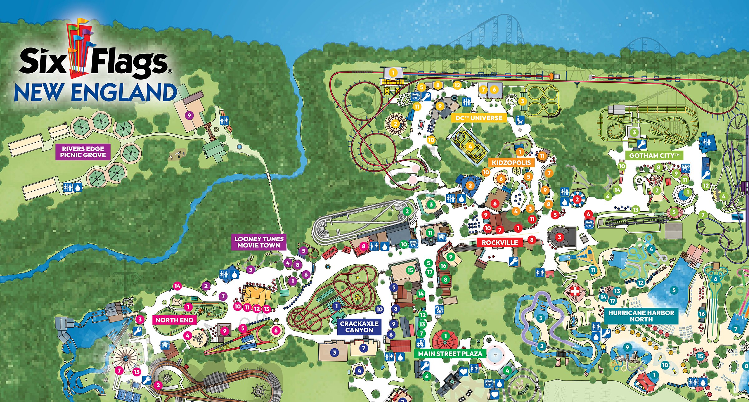 Official Six Flags New England park map for 2026