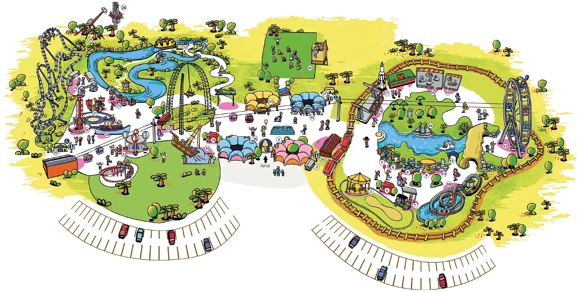 Current Superland map in Rishon LeZion showing numbered rides and visitor services