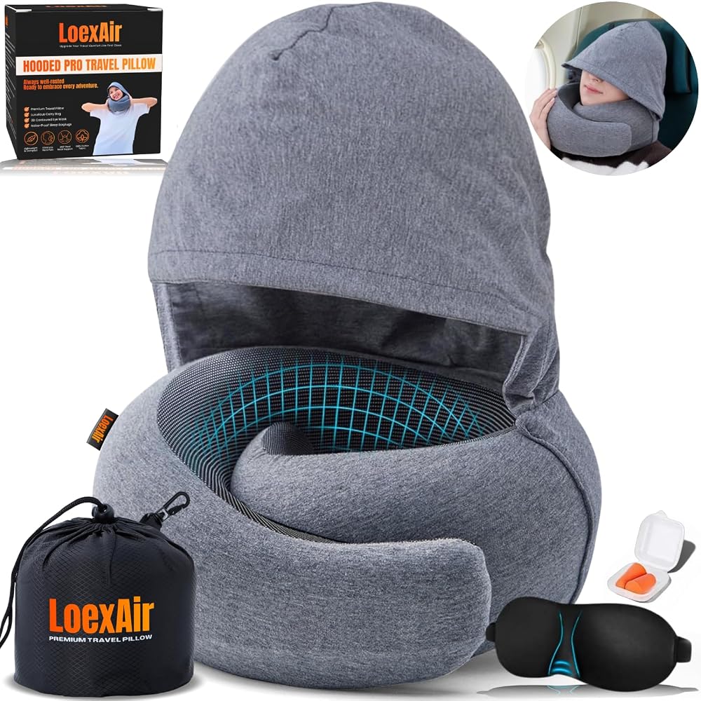 LOEXAIR Hooded Pro Travel Pillow