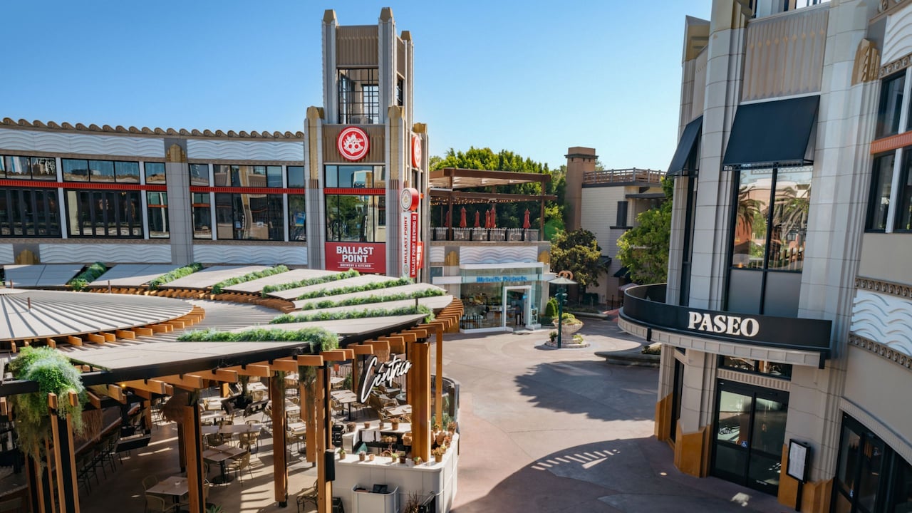Guests walking through the Downtown Disney District in Anaheim