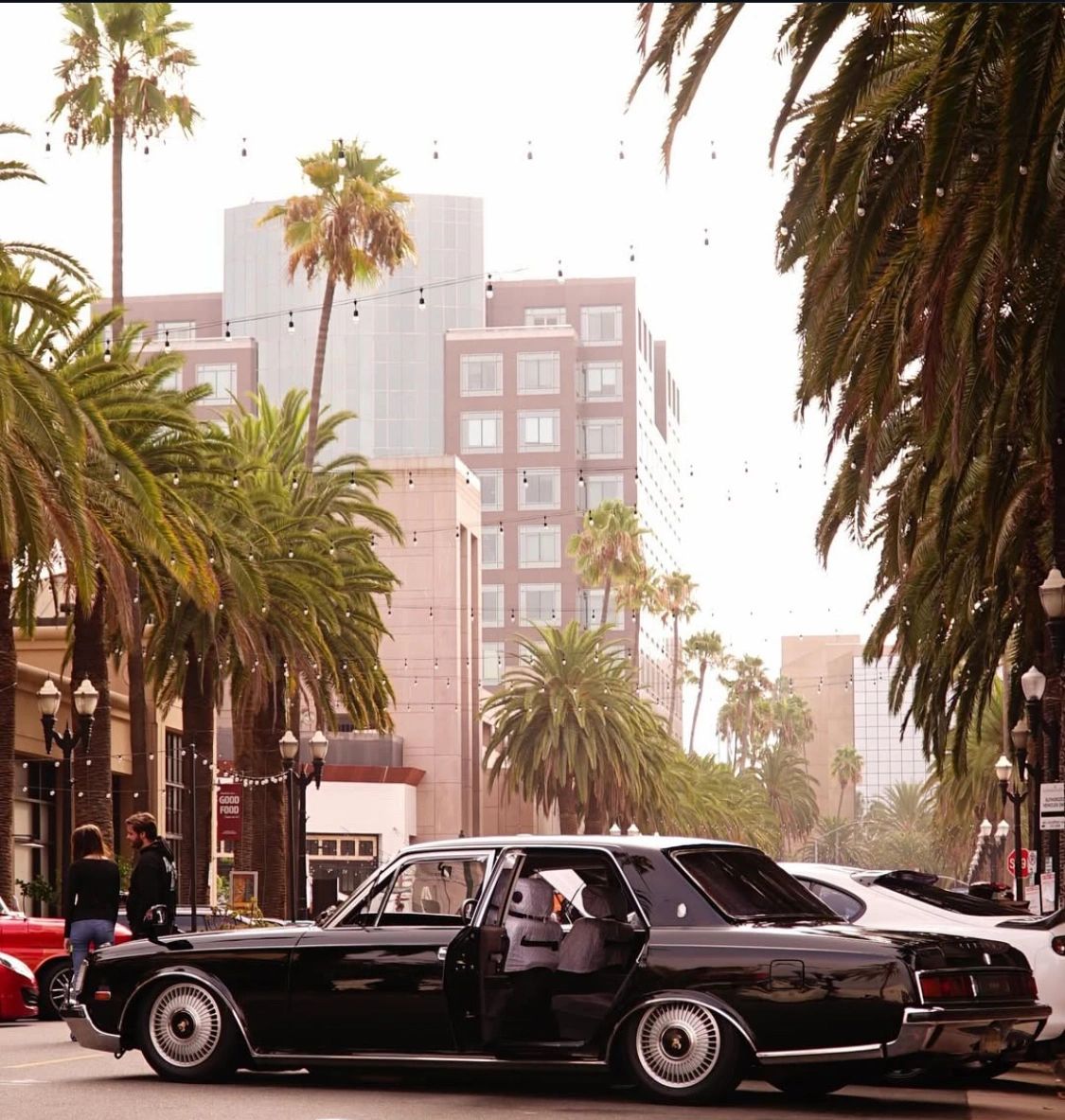 Palm lined Center Street Promenade in downtown Anaheim
