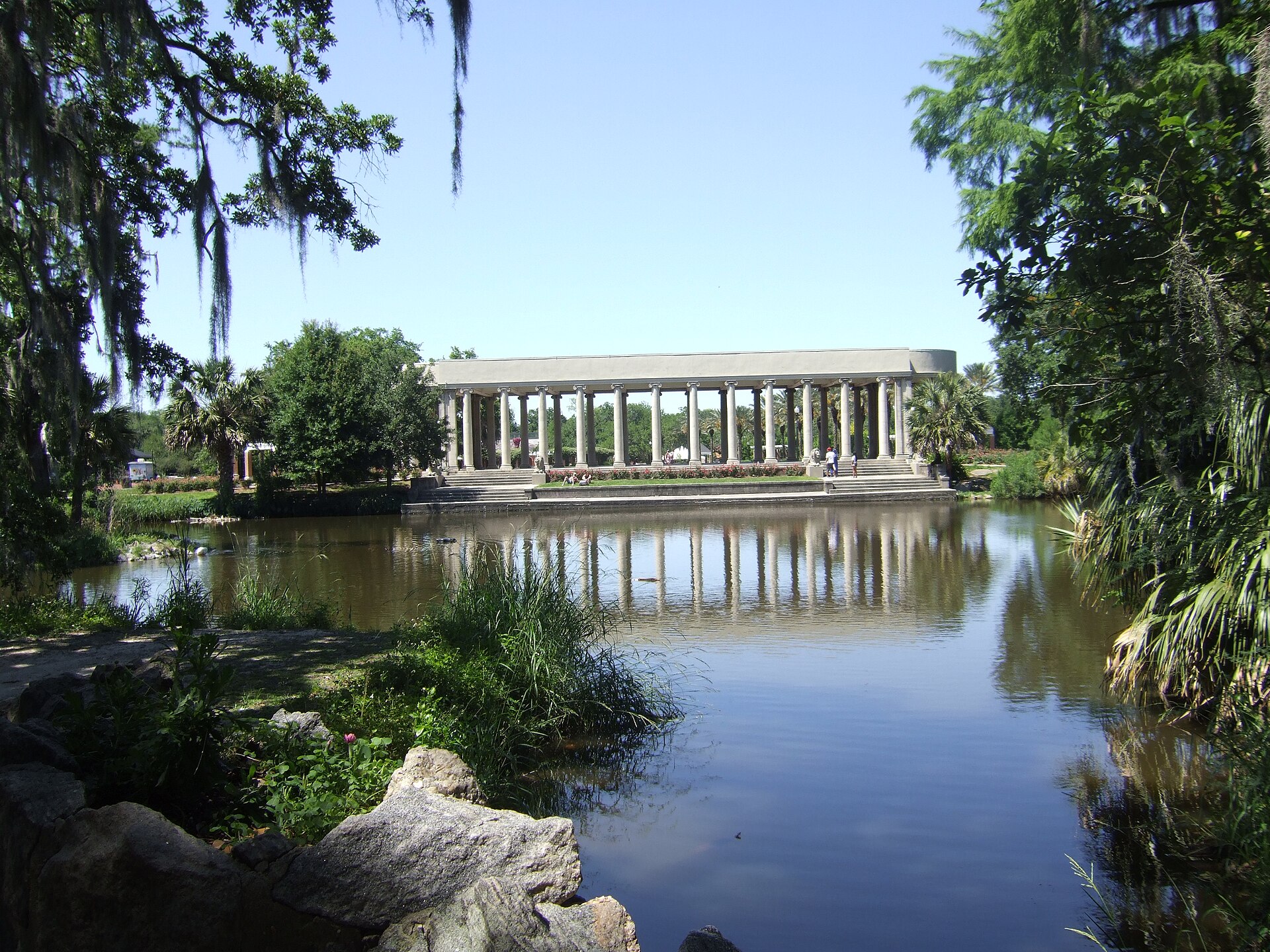The classical Peristyle reflected in a lagoon at New Orleans City Park