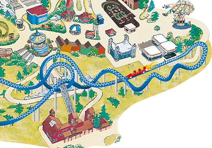 Saved TusenFryd map detail showing SpeedMonster blue track and station
