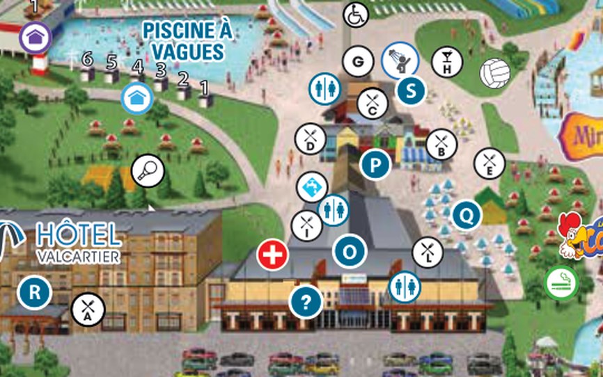 Map detail of the wave pool and the hotel at Village Vacances Valcartier