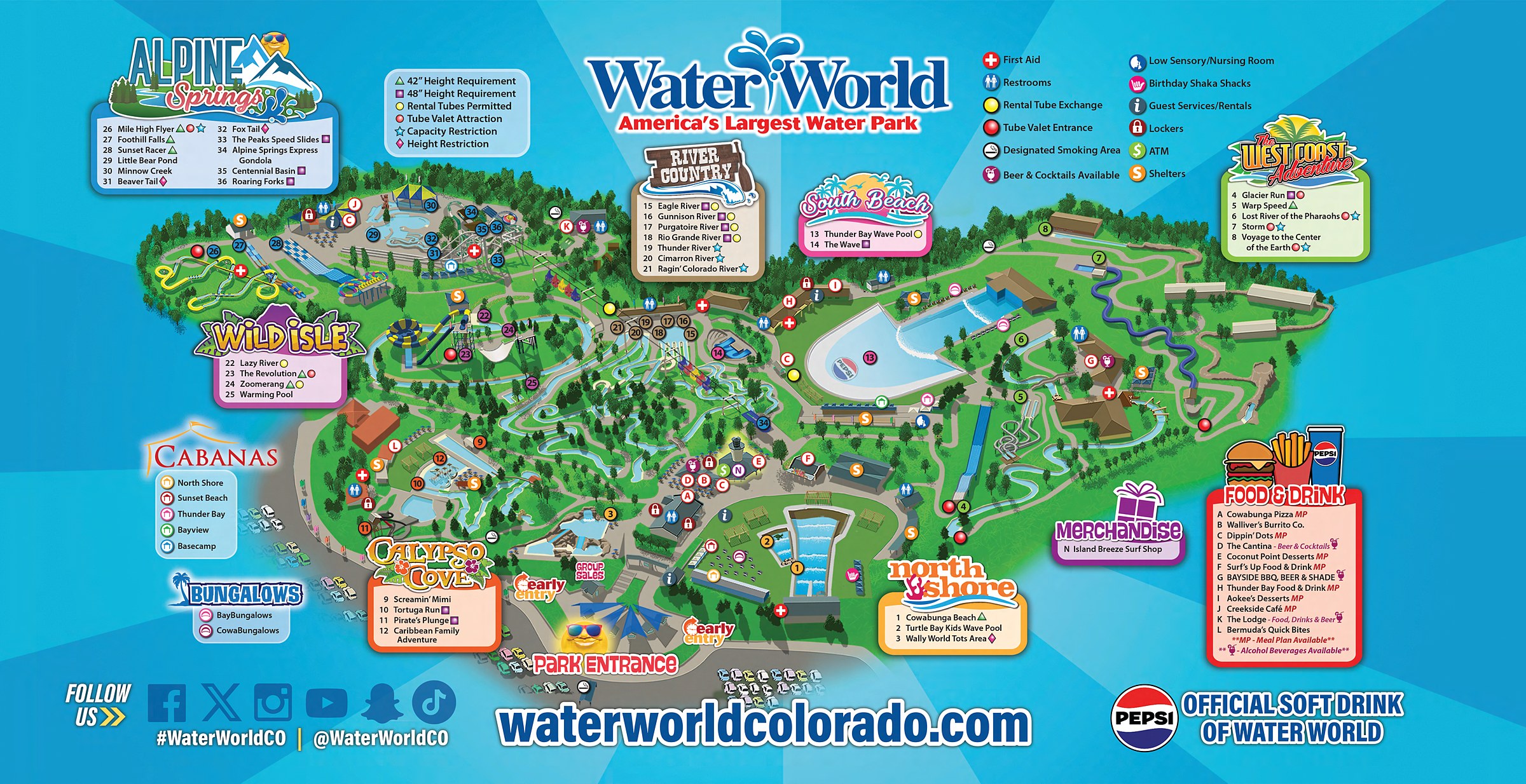 Official Water World park map for 2026