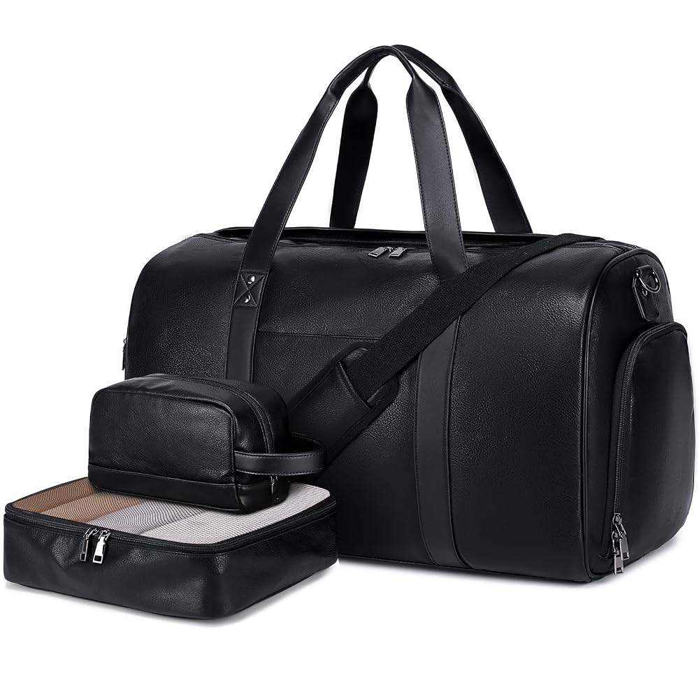 Wogarl 3PCS Leather Weekender Set