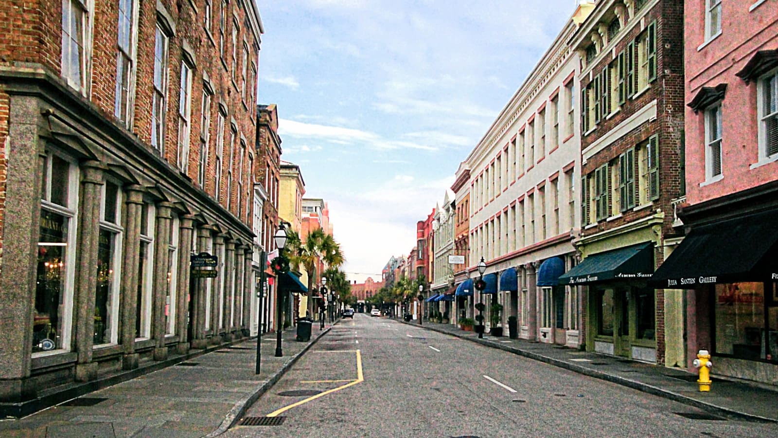 A bright street scene on King Street in Charleston